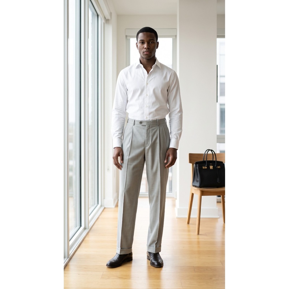 Perry Ellis Portfolio Mens Modern fit Dress Pants 40/ 32 Light Grey Solid Cuffed